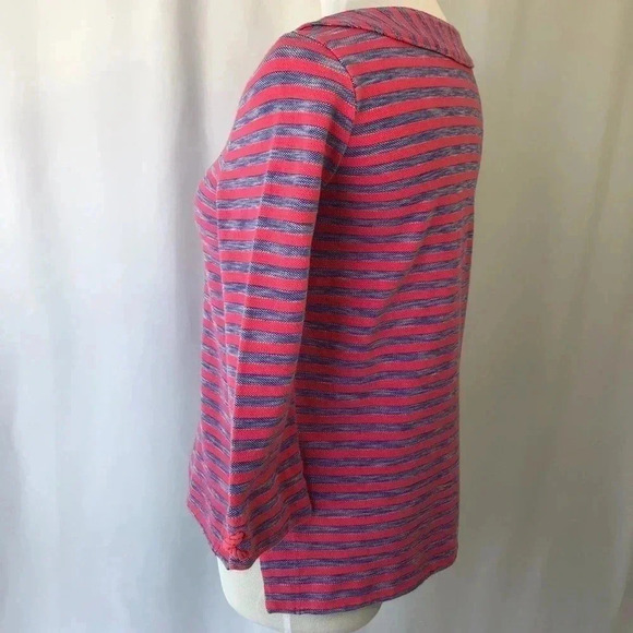 Talbots Pink Blue Striped Long Sleeve Hi Low Top P - Picture 6 of 7